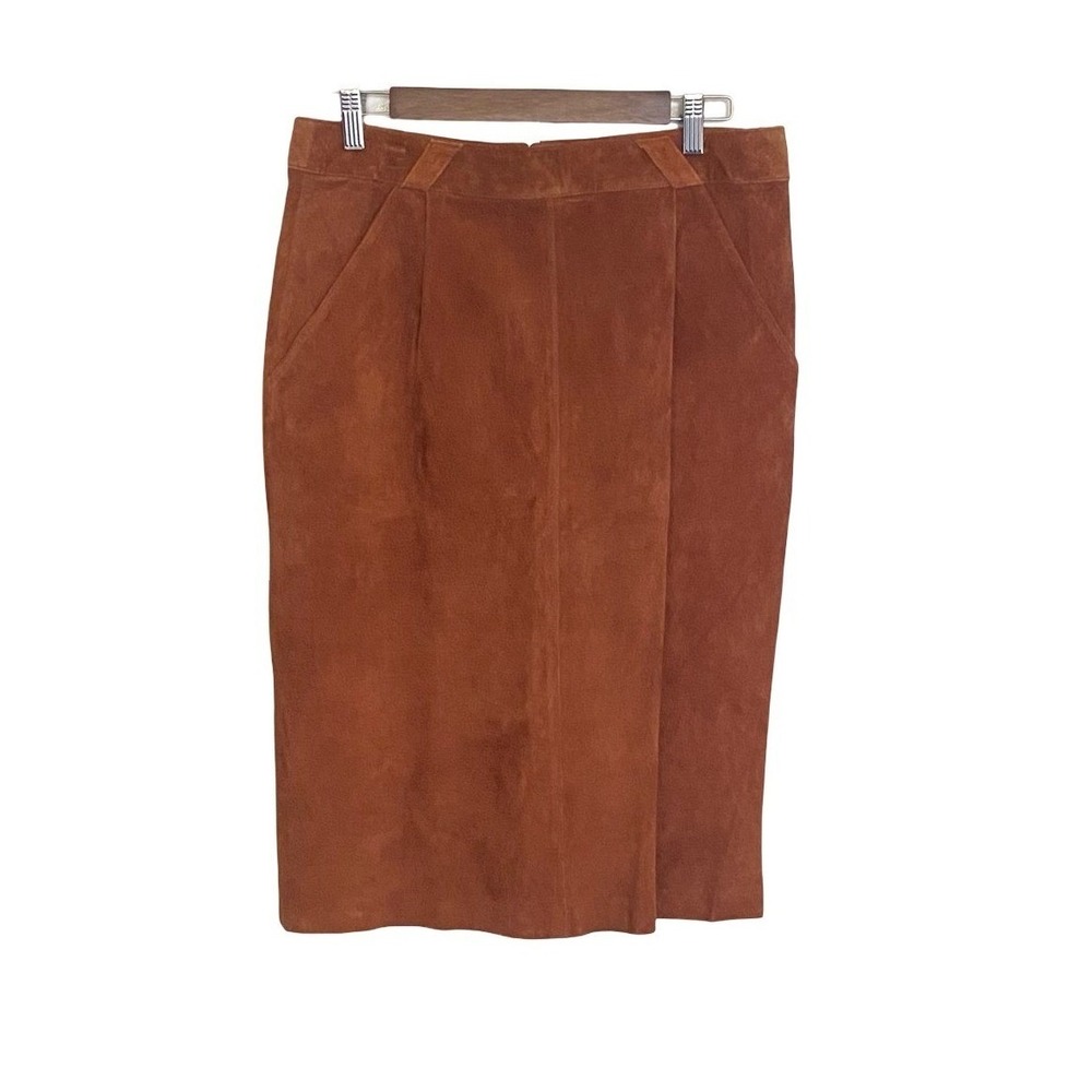 Vintage Leather Midi Skirt Brown Suede Straight Classic Hall of Hanover 16 Korea